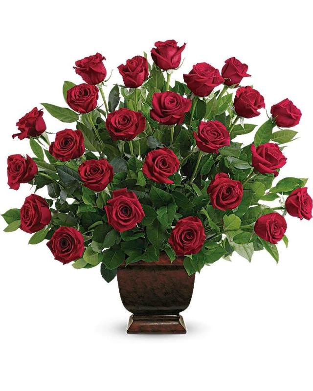 An image of Teleflora's Rose Tribute Urn Arrangement Premium