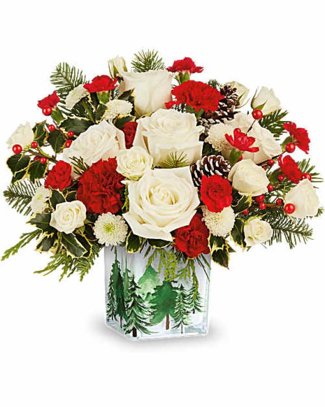 An image of Teleflora's Evergreen Glow Bouquet Standard