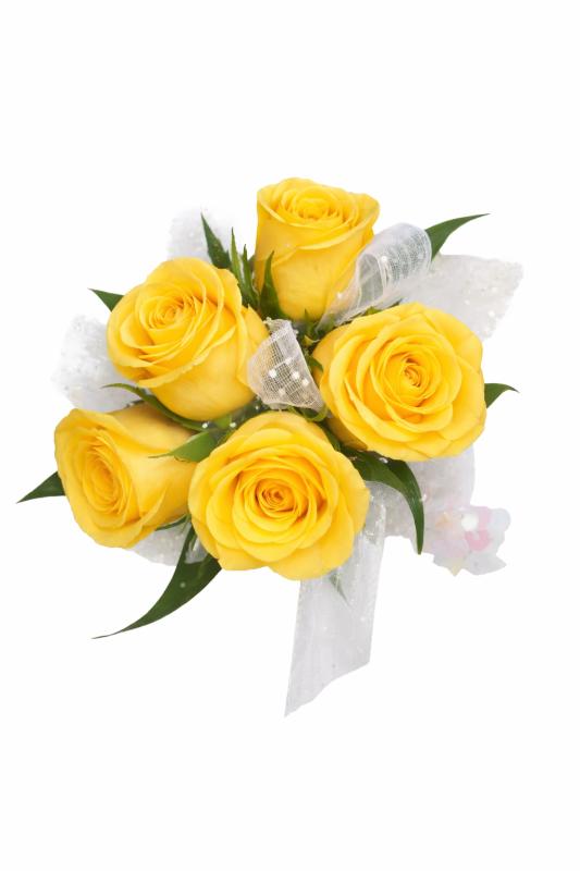 An image of Yellow Spray Rose Corsage Black Bracelet