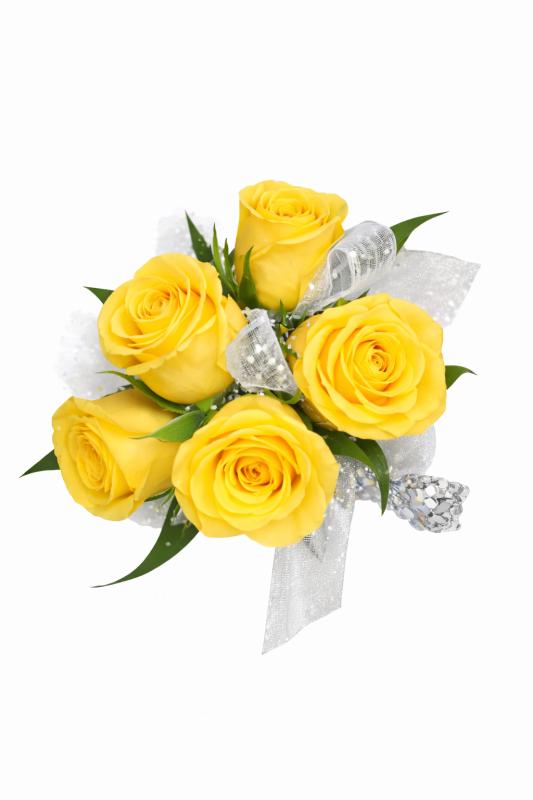 An image of Yellow Spray Rose Corsage Black Bracelet