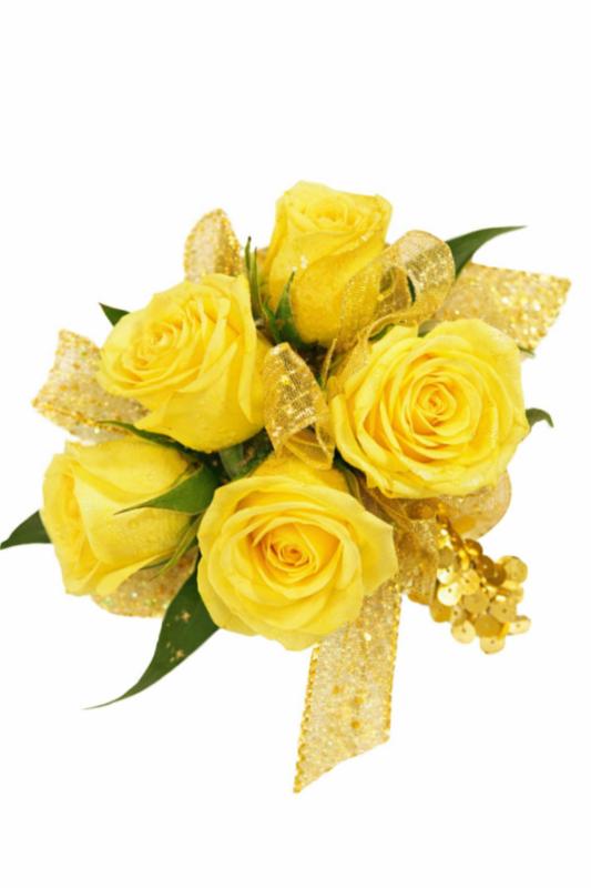 An image of Yellow Spray Rose Corsage Black Bracelet