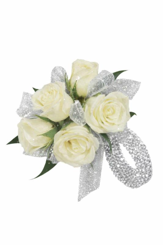 An image of White Spray Rose Corsage Black Bracelet