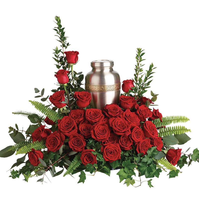 An image of Teleflora's Forever in Our Hearts Cremation Tribute Lavender Standard