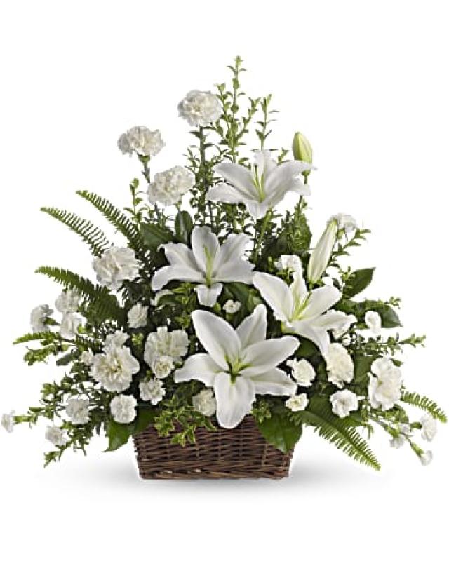 An image of Peaceful White Lilies Funeral Basket