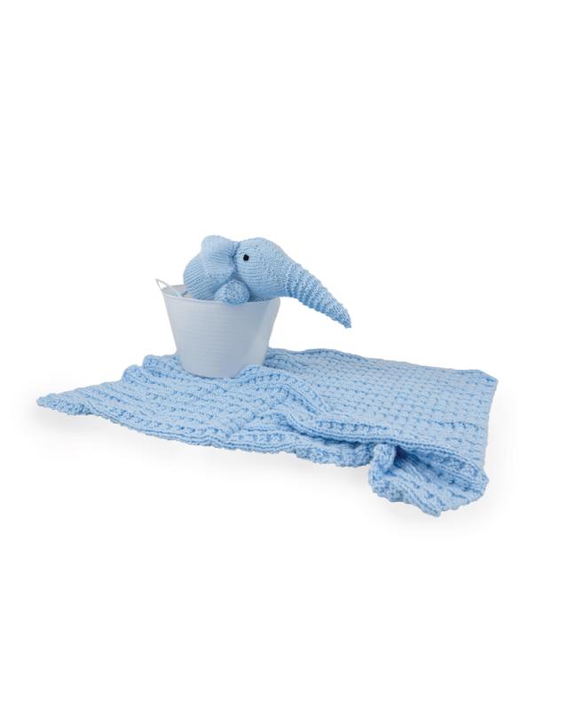 An image of Blue Handmade Elephant and Blanket Gift Set